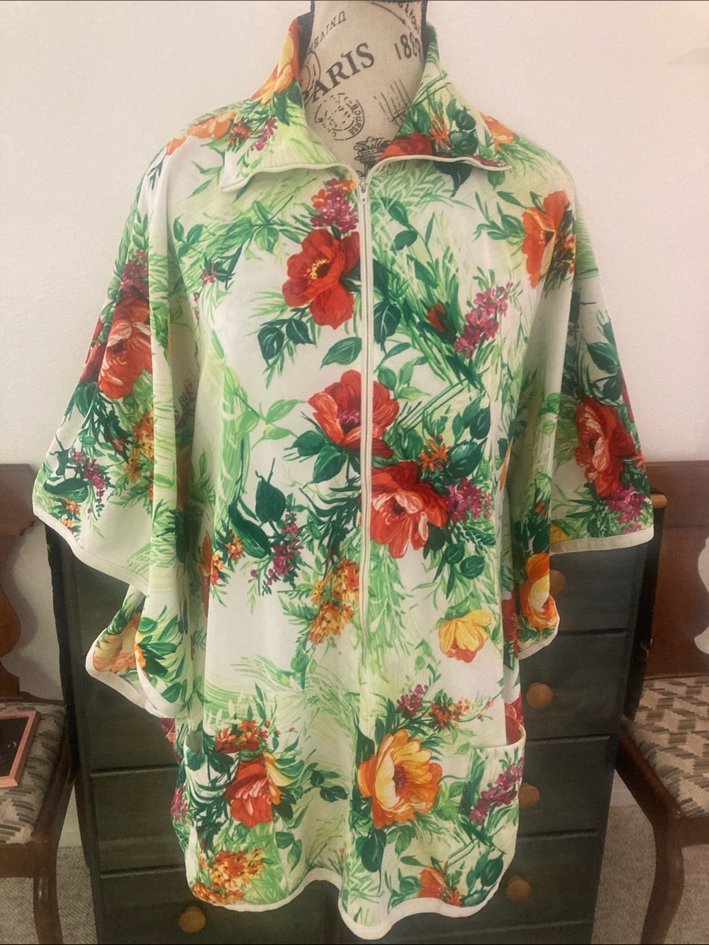 Vintage Women’s Floral Zip-Front Swim Cover-Up by Jodi